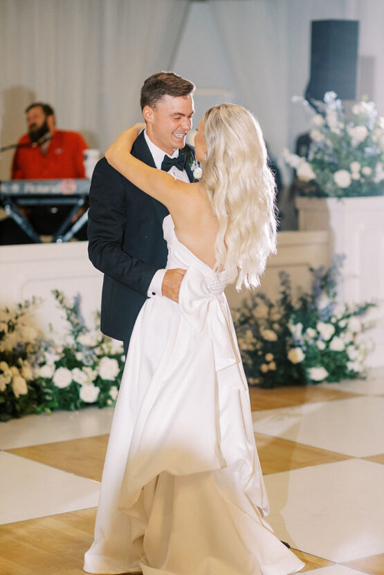 Mckenna and Tres First Dance at Wedding Reception on checkered floor