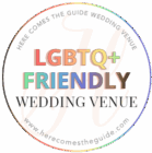 LGBTQ+ Friendly Wedding Venue badge from HereComesTheGuide.com