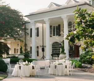 Wedding reception on the mansion's cobblestone driveway