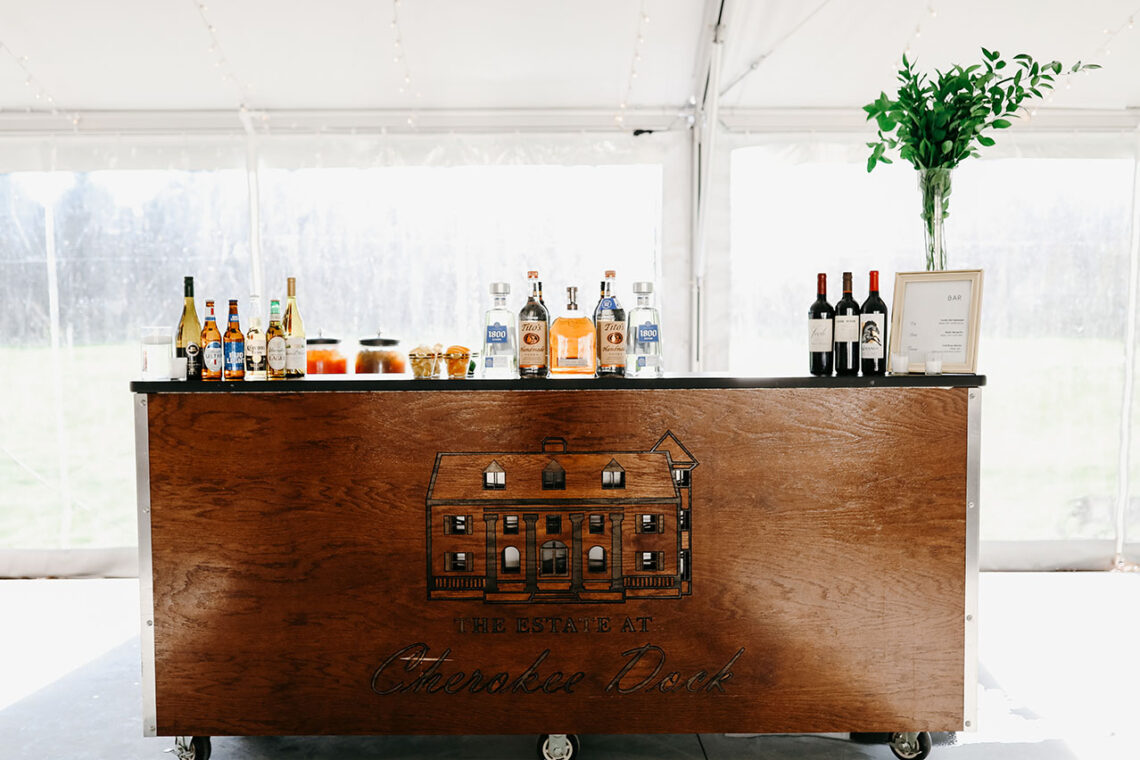 Custom cherokee dock engraved wooden bar in the sunset terrace