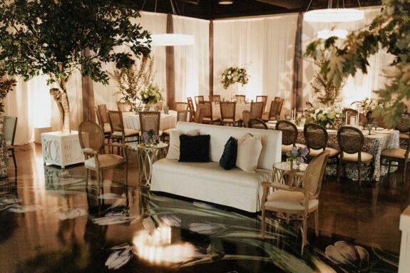 Lounge seating area for wedding reception inside Lakeview Event Center