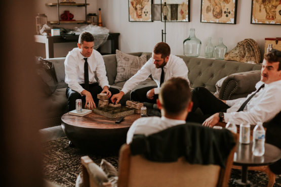 Groomsmen Hanging Out in Stable Loft