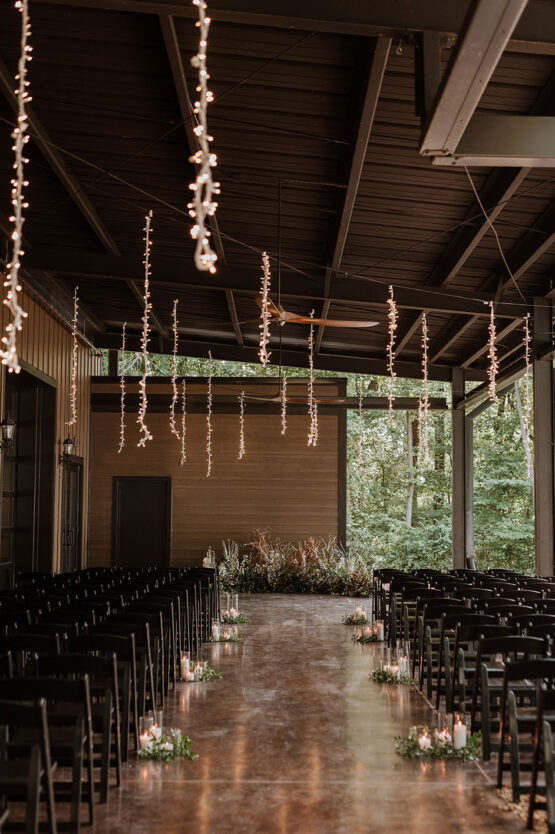 Modern Boho Wedding Ceremony Setup on the Lakeview Event Center Patio