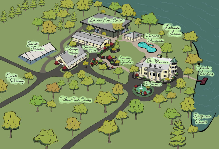 Illustrated map of Cherokee Dock's property