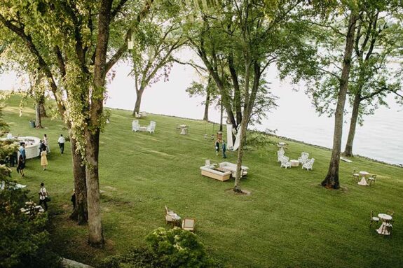 Cocktail Hour Setup on Lakeside Lawn