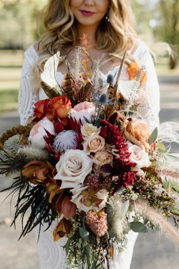 Colorful Boho Wedding Bouquet full of earthy pastels and rust-colored florals