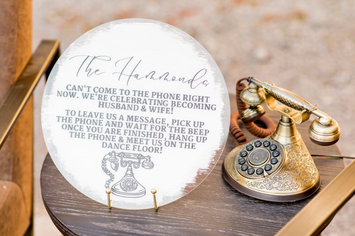 Guest Book Alternative Inspiration | Classic Antique Phone with Message to Leave Bride and Groom a Voicemail on Wedding Day | Unique Reception Ideas