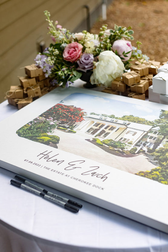 Wedding guest book alternative graphic of the wedding venue to sign