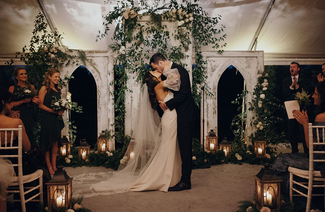 ben Jessica higgins kissing after saying I do tented ceremony