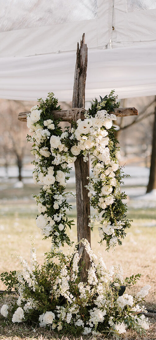 wooden floral ceremony cross