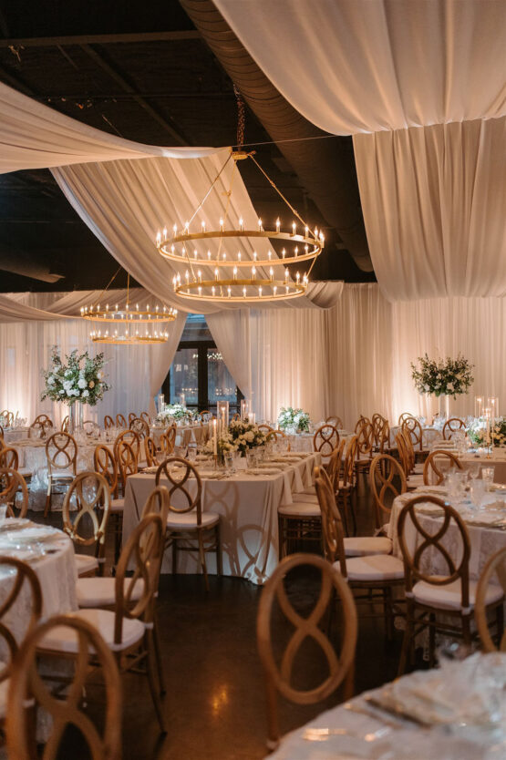 indoor wedding reception with draping