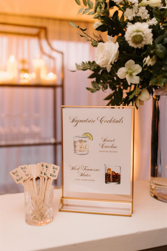 signature cocktail signage set in a gold frame