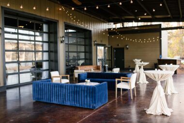 Lounge seating and cocktail tables on Lakeview Event Center patio