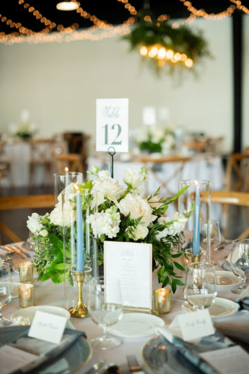 White Rose Tablescape Centerpiece with Bright Greenery