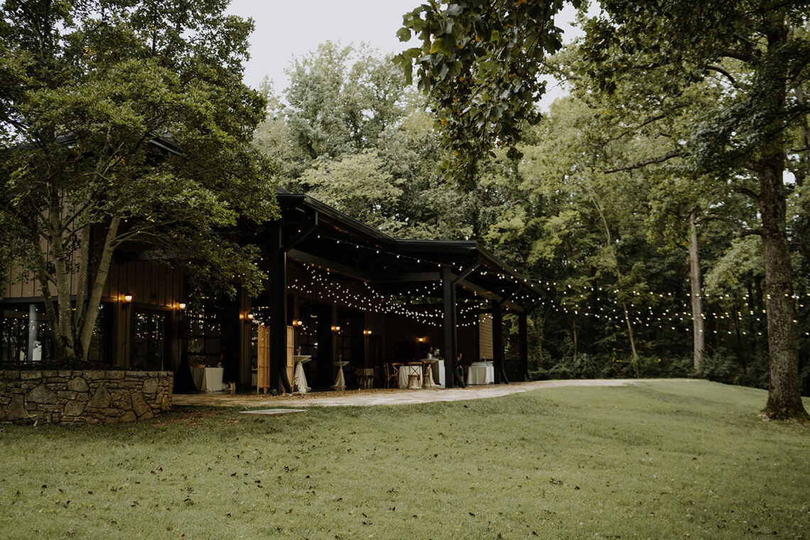 A view of the event center's back patio on the Lakeside Lawn