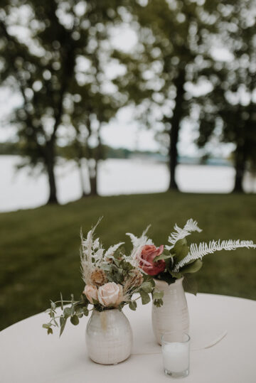 boho style pink florals cocktail table centerpieces