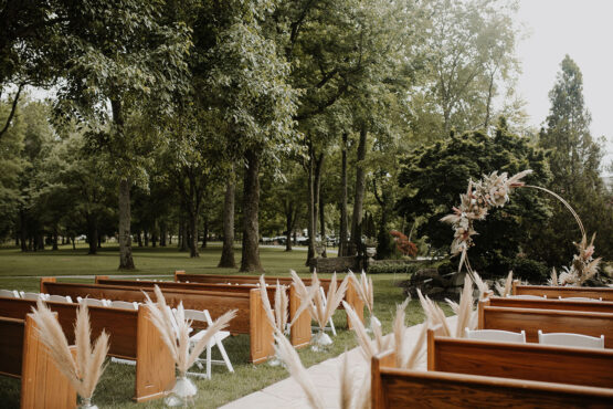 boho garden ceremony with pampas grass