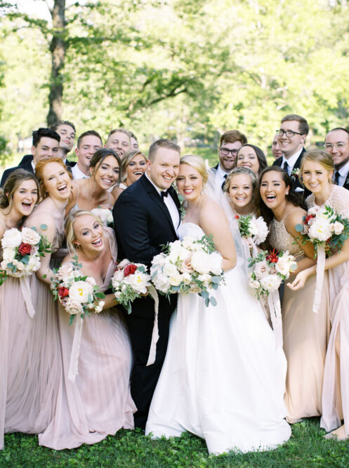 Bride and groom with wedding party