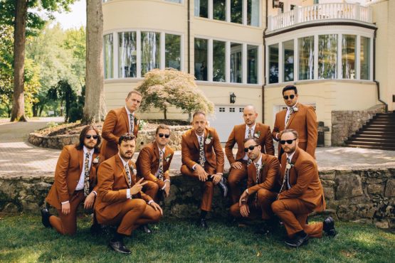 Mark with Groomsmen Outside Mansion