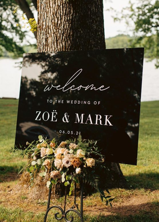 Modern Wedding Welcome Sign created with black acrylic and white writing